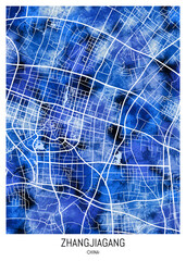 Zhangjiagang China City Map. Watercolor art downtown tourism, house art travel, scenic metropolis concept, travel art city, patriotic abstract banner, view office street
