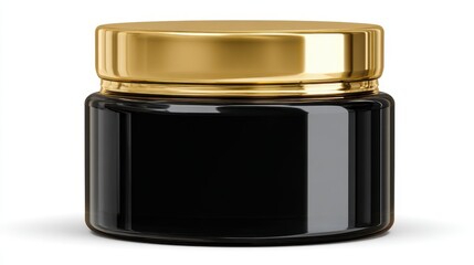 High definition photo of photo of Black cosmetic cream jar with gold lid isolated on white background.