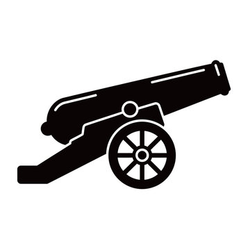 Black and white silhouette vector of cannon on white background