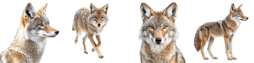 Obraz premium Set of wild wolves isolated on transparent background PNG