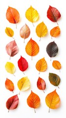 Collection of vibrant autumn leaves, isolated on white background. Autumn season concept.