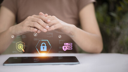 Cybersecurity protection and data encryption with virtual lock icons