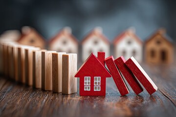 Dominoes toppling miniature houses