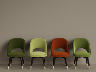 4 chairs in room with copy space. Interior mockup. Digital illustration. 3d rendering