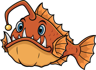Cartoon Anglerfish with Glowing Lure and Sharp Teeth