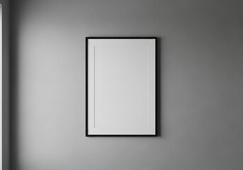 Sleek minimalist black picture frame on a clean grey wall, offering a blank canvas for photography, art, or graphic design displays and modern interior decor concepts.