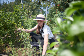 Woman working in a small garden 