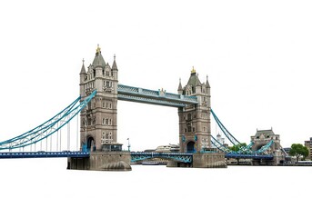 Famous historic landmark bridge with two towers isolated on white background