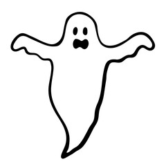 Cute Halloween ghost  doodle illustration.