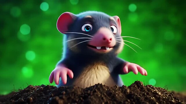 Cute cartoon Tasmanian devil peering over a dirt mound with a bright green backdrop