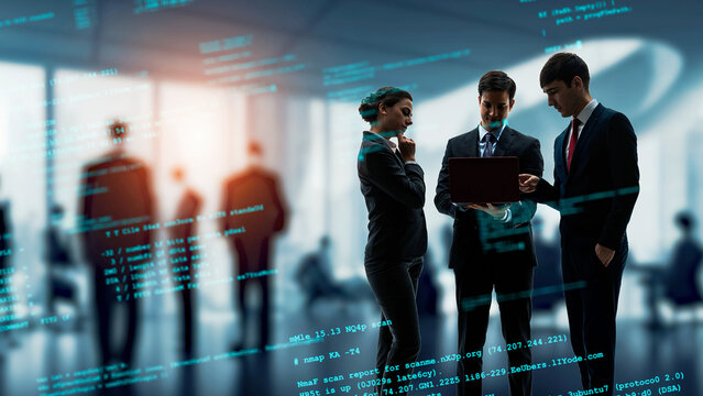 Multinational business people meeting in an office with digital data images - Powered by Adobe