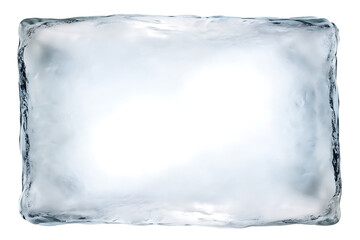Frosted rectangular ice frame with textured edges isolated on a transparent background
