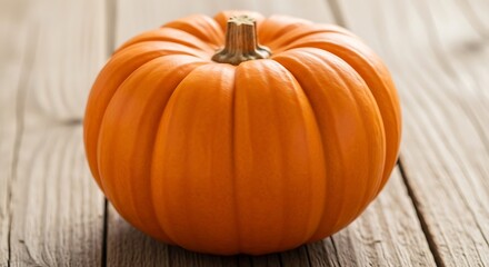 Vibrant Orange Pumpkin on Rustic Wooden Surface