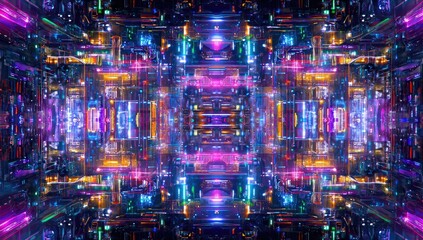 Obraz premium Abstract, vibrant, symmetrical, digital art