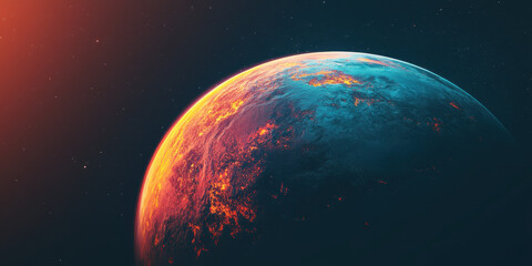 Naklejka premium Fiery Earth From Space, A Burning Planet