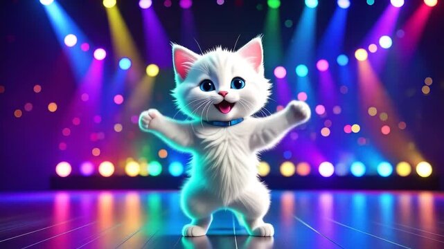Digital white cat dancing stage