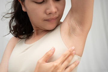 Asian woman have problem black armpit beauty skin care.