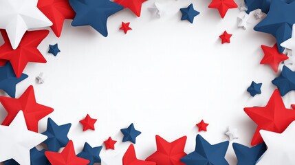 Red And Blue Geometric Stars Frame On White Background