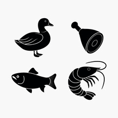 Meat Fish Duck Shrimp Food Protein Animal Icon Vector Illustration
