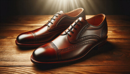 Polished Brown Men’s Dress Shoes on Wooden Surface