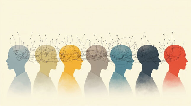 A Colorful Representation of Diverse Human Thoughts and Connections, Showing Different Minds - Powered by Adobe