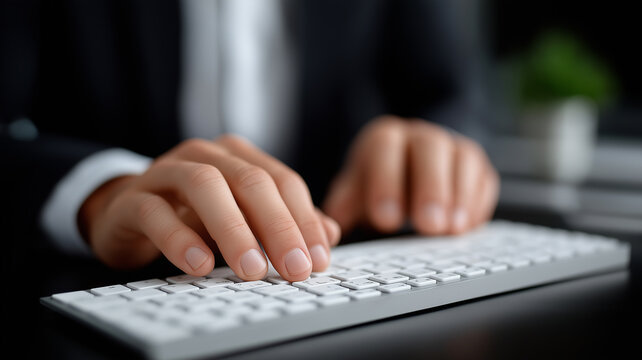 Online Tax Filing Concept with Hands on Keyboard, Calculator, Printed Reports, and Glowing Digital Forms Blending Real and Virtual Financial Analysis for Professional Income Tax Preparation Accuracy