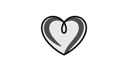 A simple gray heart with a black outline and a curled line in the center on a white background