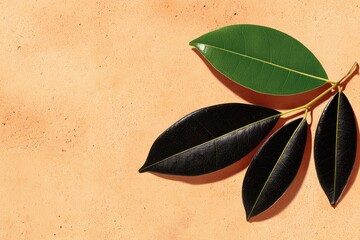 Light-orange background with dark and light green leaves