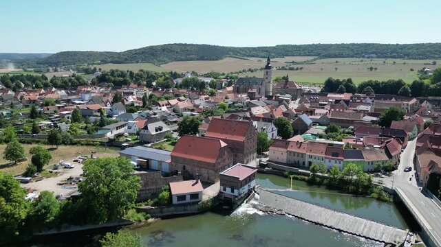 aerial view of the old town Laucha an der Unstrut in Saxony-Anhalt East Germany horizontal