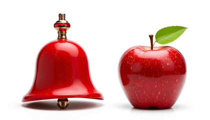 Shiny red school bell and crisp apple for back to school education concept or teacher appreciation symbol