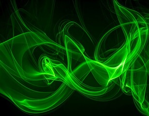 Abstract swirling green smoke design on a black background
