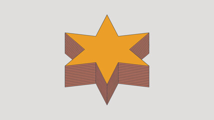 Isometric illustration of a yellow star shape with brown layered edges on a white background