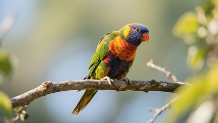 Naklejka premium Vibrant Lorikeet Perched on a Tree Branch