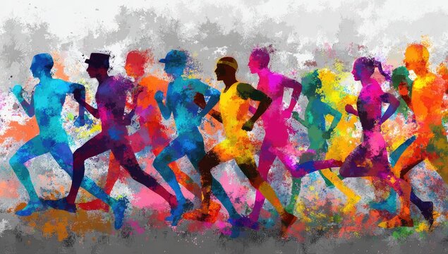Colorful runners in motion