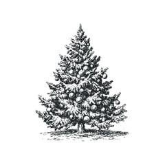 Sketch of a Decorated Evergreen Tree with Ornaments