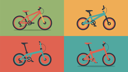Fototapeta premium A pop art style image featuring four bicycle illustrations on different colored backgrounds squares
