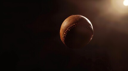 Baseball suspended mid-air with an intense orange glow, isolated in cinematic darkness.