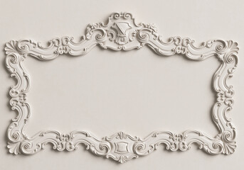 Classic mirror white frame on the white wall.Digital illustration.3d rendering