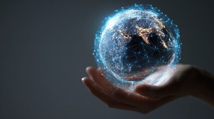A hand holds a digital representation of Earth (3)