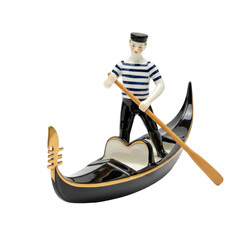Classic porcelain figurine of a venetian gondolier in a traditional striped shirt and hat