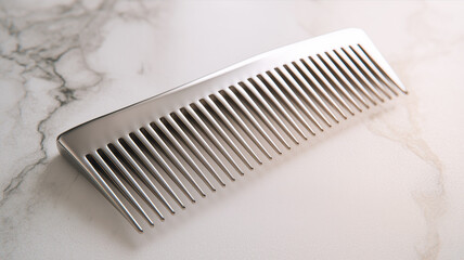 Metal hair comb on marble surface