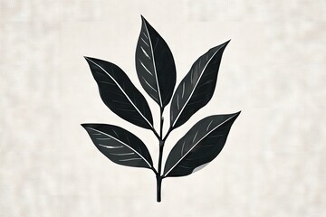 Dark, stylized leaves on a branch against a light background