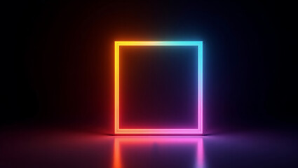 Fototapeta premium 3D Render of a Colourful Neon Frame on a Dark Background with Reflection.