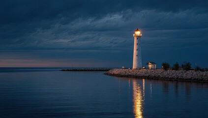 Fototapeta premium Dramatic twilight scene with a lighthouse