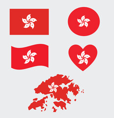 hongkong flag in different shapes, honkong flag set ,hongkong map 