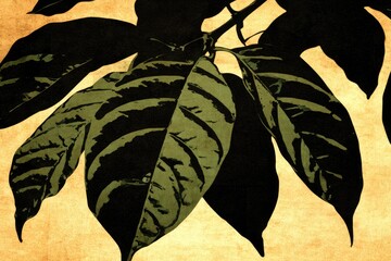 Close-up of textured leaves against a faded parchment background