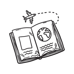 Hand Drawn Passport and Airplane Icon for Global Travel and Tourism
