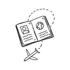Hand Drawn Passport and Airplane Icon for Global Travel and Tourism
