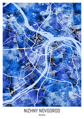 Nizhny Novgorod Russia City Map. Watercolor art downtown tourism, house art travel, scenic metropolis concept, travel art city, patriotic abstract banner, view office street