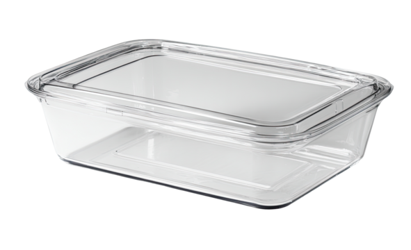Clear plastic food storage container with lid